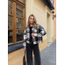 Рубашка женская укороченная oversize из байки Модель: 847-1043 Цвет: черная, черно-бежевая, черно-серая, серая, бежевая, пудра, зе