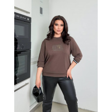 Костюм женский из экокожи и трикотажа двунитка Модель: 871-4327 Цвет: шоколадный, черный (брюки - черные в обоих вариантах)