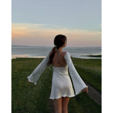 Женское платье из вафельной ткани Модель: 1482-044 Цвет: молочный, черный