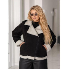 Женская дубленка с белым искусственным мехом Модель: 767-052 Цвет: белый мех / основание - черная