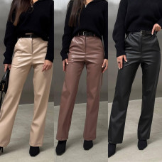 Базовые кожаные брюки с ремнем Модель: 6220-540 Цвет: черный, мокко, светлый беж