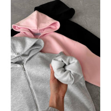 Костюм oversize из трехнитки на флисе Модель: 6220-1551 Цвет: меланж, черный, барби