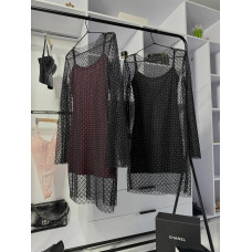 Комплект двойного платья мини + сетка со стразами Модель: 824-1679 Цвет: черный+черный; черный+бордо