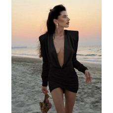 Элегантное платье с драпировкой Модель: 1492-1175 Цвет: черный, шоколад, бордо