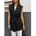 Удлиненная жилетка из костюмки с поясом Модель: 4959-517 Цвет: черный, шоколад