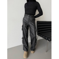 Брюки карго из эко кожи Модель: 1545-484 Цвет: черный