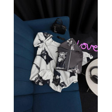 Oversize худи на флисе Модель: 1493-0786 Цвет: графит, молоко