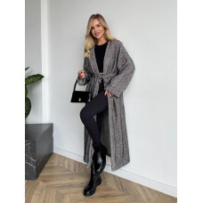 Длинный кардиган с поясом и карманами Модель: 1550-3119 Цвет: серо-черный, черно-белый, мята, персик