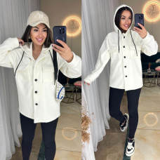 Женская теплая рубашка с капюшоном Модель: 1550-1556 Цвет: молочный, графит, беж, черный