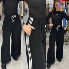 Женские брюки оверсайз с лампасами и затяжками снизу Модель: 1550-1656 Цвет: черный, графит, шоколад