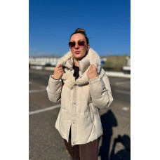 Куртка женская на молнии и кнопках Модель: 1550-9036 Цвет: серый, беж