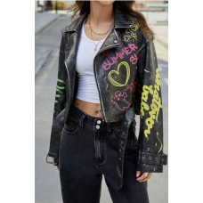 Косуха женская укороченная с надписями Модель: 1550-2468/2478 Цвет: черный+серебро, коричневый+золото