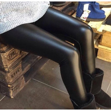 Лосины женские суперстрейчевые на меху БАТАЛ Модель: 4663-517 Цвет: черный (матовая экокожа)