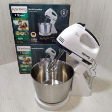 Миксер ручной Rainberg RB-1006 Черно-белый с подставкой и металлической чашей, 500Вт