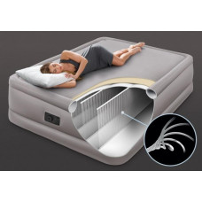 Надувная кровать со встроенным насосом на 220в Intex Foam Top High-Rise Airbed 64470 (152х203х51см)