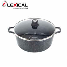 Кастрюля с крышкой LEXICAL LM-010214-1 LORD Marble с мраморным антипригарным покрытием 40см, Black