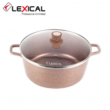 Кастрюля с крышкой LEXICAL LM-010214-5 LORD Marble с мраморным антипригарным покрытием 40см, Golden