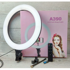 Кольцевая LED лампа A390, 1 крепление телефона, пульт, 220V,  диаметр 39см (301-330)