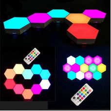 Модульный LED RGB светильник сенсорный настенный с пультом лампа в виде сот с цветным светом 3 шт