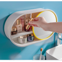 Органайзер-полка для косметики с зеркалом (Желтый)(W-29) / Полка для косметики