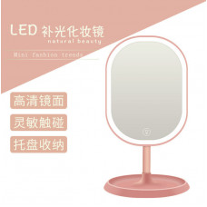 Зеркало овальное с LED подсветкой для макияжа Розовое (W-38) / Косметическое зеркало с пдсветкой