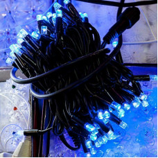 Уличная гирлянда нить 10м с мерцанием 100 LED на черном проводе Синий