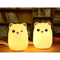 Ночник светильник силиконовый на аккумуляторе с разными цветами подсветки Котик