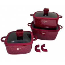 Набор квадратных кастрюль с гранитным покрытием Higher kitchen НК-323 Красный
