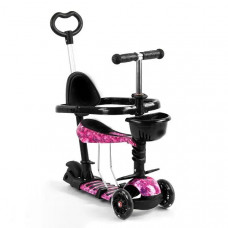Трехколесный детский самокат Scooter 5 в 1 "Розовый Космос" с сиденьем,бортиком, родительской ручкой и