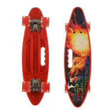 Скейт Пенниборд (Penny Board) со светящимися колесами и ручкой "Огонь" As-fire