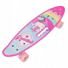 Скейт Пенниборд (Penny Board) со светящимися колесами и ручкой "Единорог" As-pink