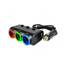Разветвитель прикуривателя на 3 гнезда c 2 USB 12-24V