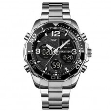 Мужские наручные часы электронные противоударные водостойкие Skmei 1649SI Silver DualTime