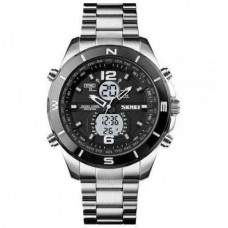 Мужские наручные часы электронные противоударные водостойкие Skmei 1670SIBK Silver-Black