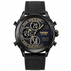 Наручные мужские тактические часы противоударные с подсветкой Skmei 1975LBKBK Black/Black-Leather