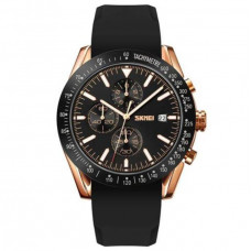 Наручные мужские часы противоударные водостойкие с подсветкой Skmei 9253PRGBK Rose Gold/Black Silicone Strap