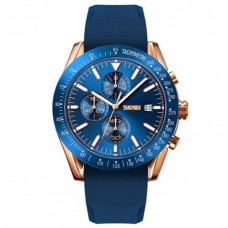 Наручные мужские часы противоударные водостойкие с подсветкой Skmei 9253PRGBU Rose Gold/Blue Silicone Strap