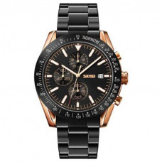 Наручные мужские часы противоударные водостойкие с подсветкой Skmei 9253RGBK Rose Gold/Black