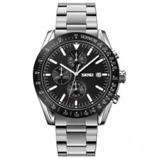 Наручные мужские часы противоударные водостойкие с подсветкой Skmei 9253SIBK Silver/Black