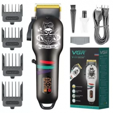 Аккумуляторная машинка для стрижки волос V-699 black с LED дисплеем и 4 насадками