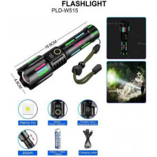 Фонарь ручной NIGHT VISION FLUORESCENCE W515-PM10-TG, индикация заряда, 1x18650, ЗУ Type-C, zoom, Box