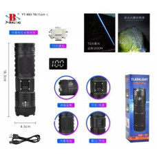 Фонарь ручной YT-883-TG, индикация заряда, 1x18650, ЗУ Type-C, zoom, Box фонарик аккумуляторный