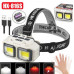 Налобный светодиодный фонарик HX-816S-2COB (white+red), Waterproof, 1x18650, ЗУ Type-C, Box