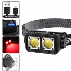 Налобный светодиодный фонарик K372-2COB(white+red), Motion Sensor, Li-Ion, индикация заряда, ЗУ Type-C, Box