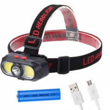 Налобный светодиодный туристический фонарик KX-302-LED+2COB, 1x18650, ЗУ Type-C, Box