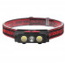 Налобный светодиодный фонарик PLD-2119B-XPE+2COB(white+red), 1х18650, ЗП Type-C, Box