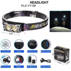 Налобный фонарик светодиодный YY-19F-2XPE(white)+2COB(yellow), Li-Ion аккумулятор, ЗУ Type-C, магнит, Box