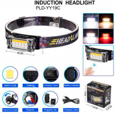 Налобный фонарик YY-19С-5SMD+COB(white+yellow+red), Motion Sensor, Li-Ion аккумулятор, ЗУ Type-C, магнит, Box