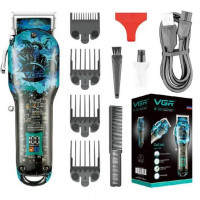Профессиональная аккумуляторная машинка-триммер для стрижки волос VGR V-685 с 4 сменными насадками