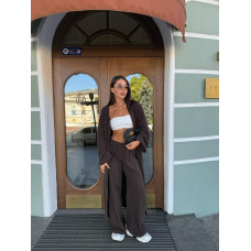 Комплект женский осенний кардиган и палаццо с поясом, кашемировый, размер 42-46 Модель 1526-2379 Цвет: шоколад